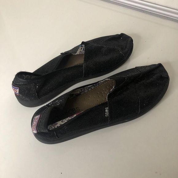 Skechers BOBS Black Sequin Slide On Flats - Picture 3 of 6